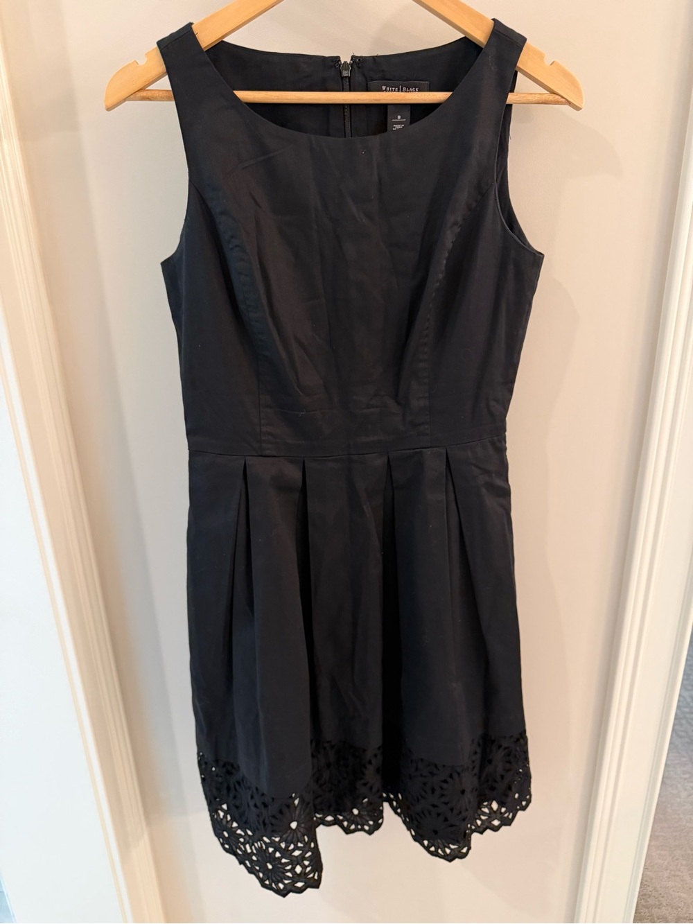 White House Black Market Black Sleeveless Midi Dress with Laser-Cut Hem